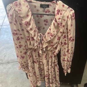 Pink floral dress, long sleeve dress